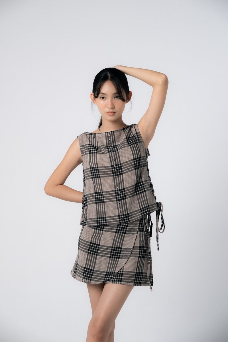 Palit Judy tank top (Brown checked) - 女上衣/長袖上衣 - 亞麻 