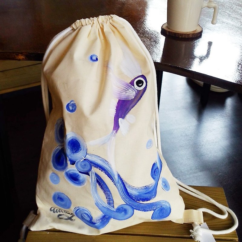 Painted Flying Fish Winwing Hand-painted Drawstring Canvas Backpack