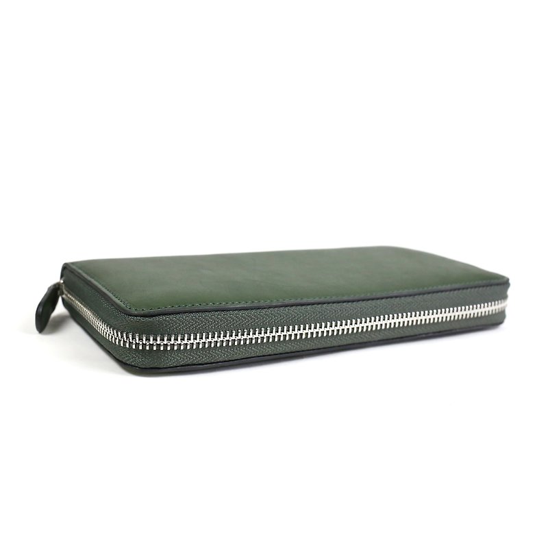 Woman zip leather wallet /Green - 長短皮夾/錢包 - 真皮 綠色