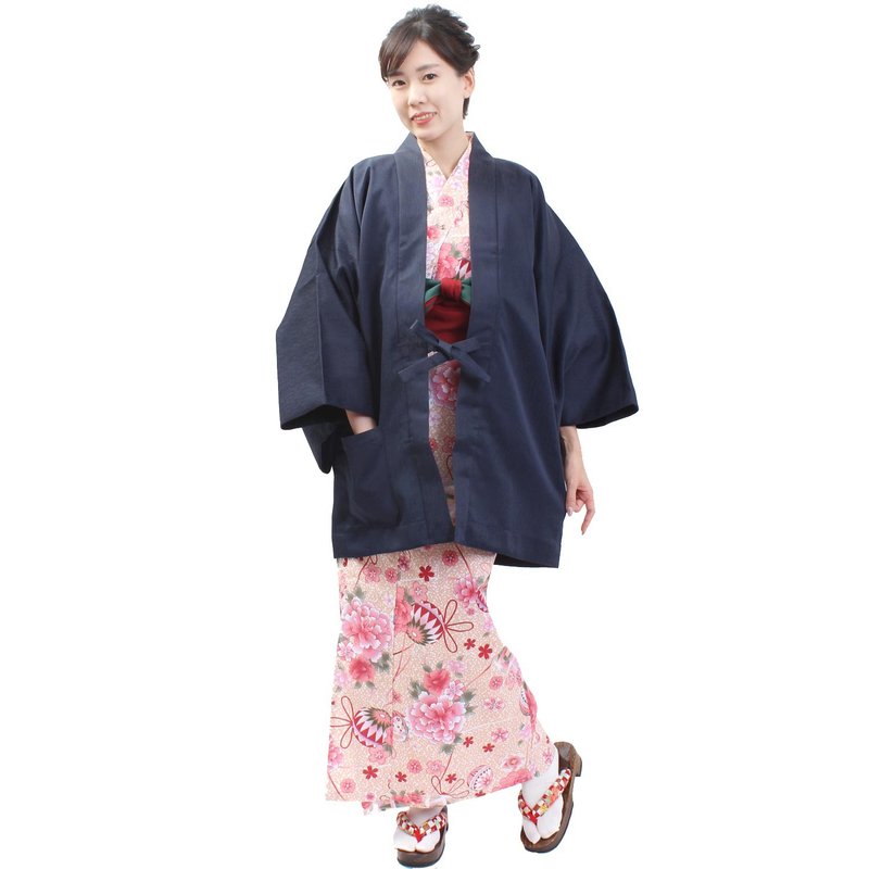 Ryokan Haori Unisex Made in Japan Haori Navy Single Item - เสื้อฮู้ด - ผ้าฝ้าย/ผ้าลินิน สีน้ำเงิน