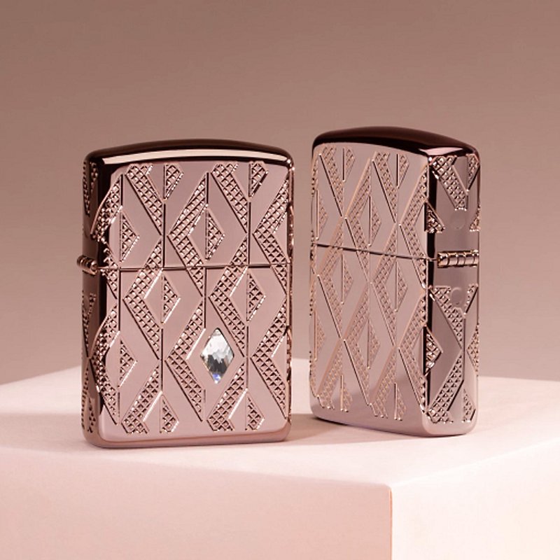 [ZIPPO official flagship store] Rose Gold geometric diamond crystal (thick version) windproof lighter 49702