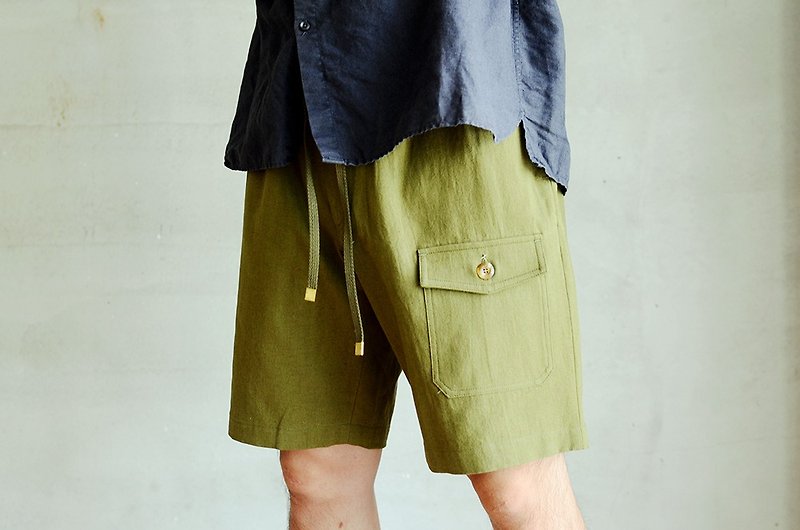 Cotton & Hemp Men's Pants Khaki - Japanese washed cotton and linen shorts
