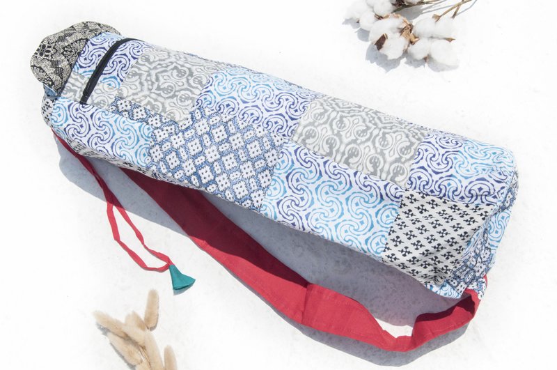 Handmade patchwork yoga mat backpack/yoga bag/yoga bag/woven bag/woven bag-Blue Mosque - กระเป๋าแมสเซนเจอร์ - ผ้าฝ้าย/ผ้าลินิน หลากหลายสี
