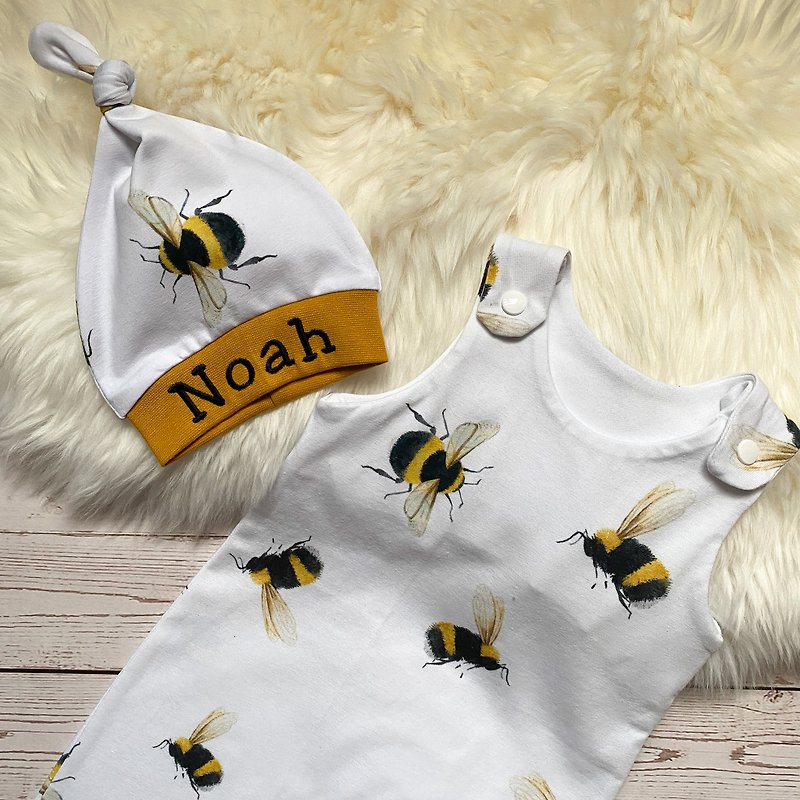 Bumble bee baby romper honey bee organic baby shower gift moon gift - 滿月禮物 - 棉．麻 黃色