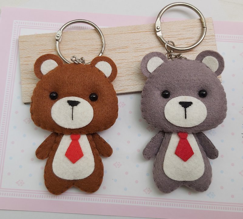 Handmade 2-color tie bear / key ring / charm / bag charm [gift / customized] - Charms - Other Man-Made Fibers 