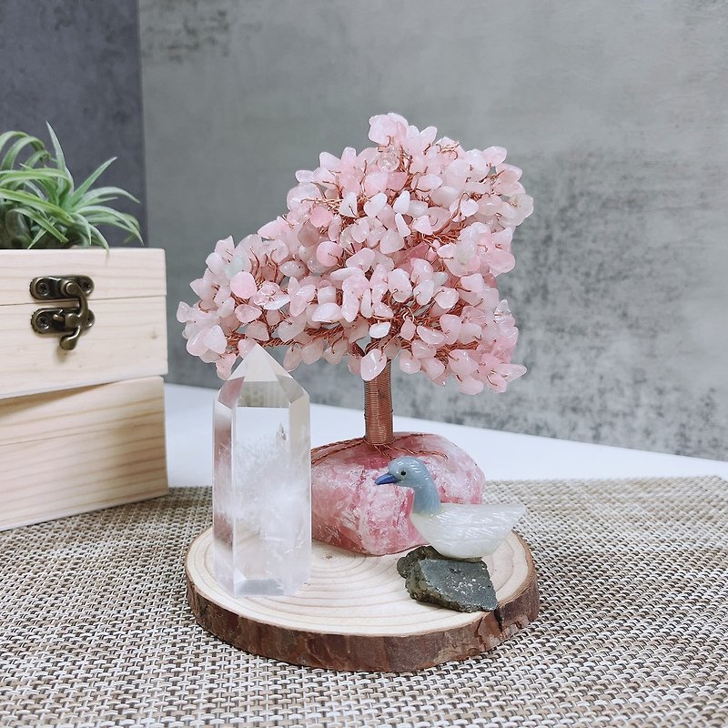 Crystal Home Decoration White Crystal Column Rose Quartz Tree Stone Bird Ornament Log Piece Combination - Items for Display - Crystal 