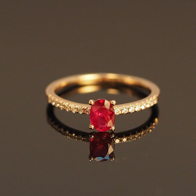 18K金橢圓形紅寶石鑽石戒指 Ruby Oval Diamond Band Ring - 戒指 - 貴金屬 