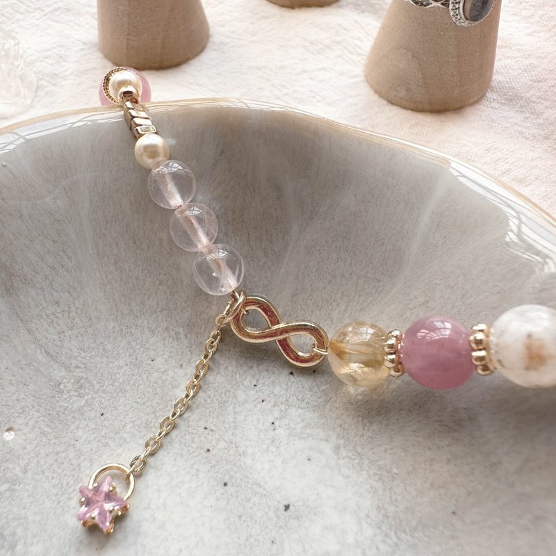 永恆之星 紫馬粉手鍊 粉晶 黃水晶 貝珠手鍊 聖誕節禮物 情人節 - 手鍊/手環 - 半寶石 粉紅色