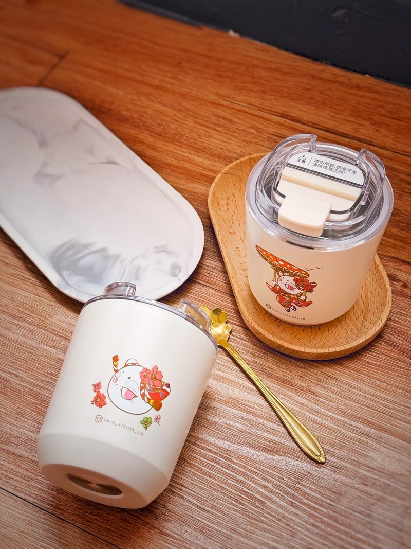 Lucky Cat Stainless Steel Insulated Coffee Cup - กระบอกน้ำร้อน - สแตนเลส ขาว