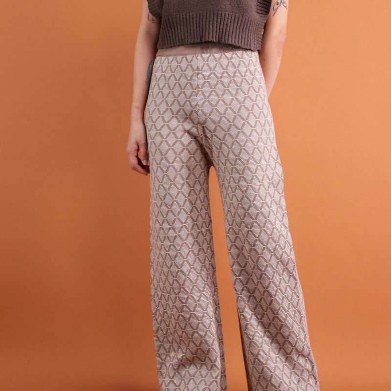 Diamond-knit trousers beige - กางเกงขายาว - อะคริลิค สีนำ้ตาล