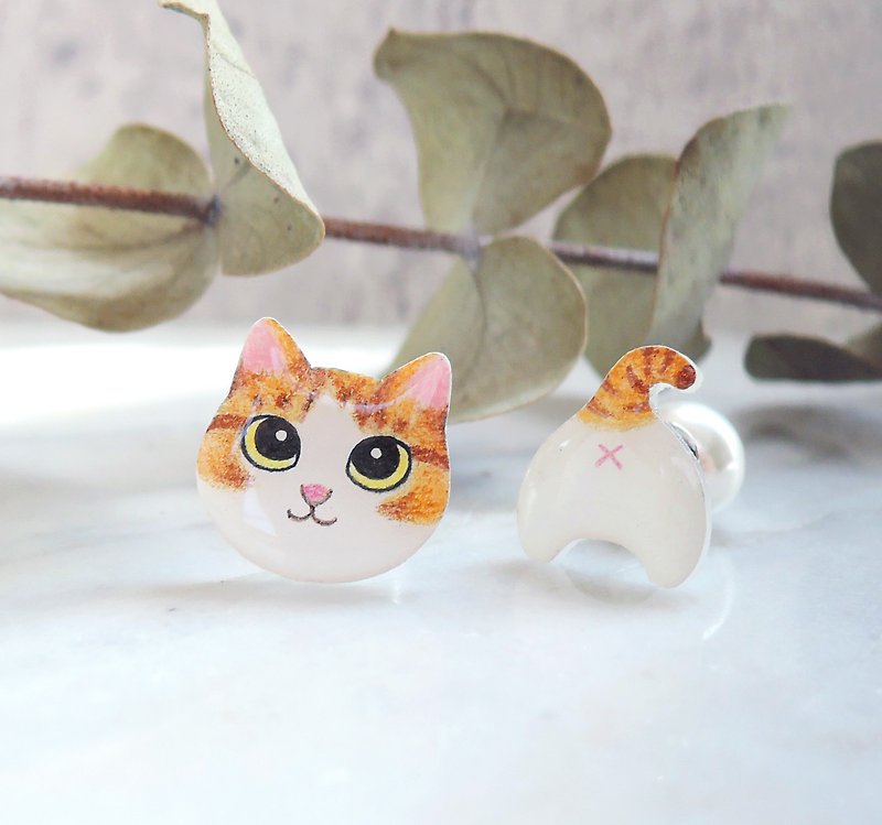 Warm Heart Small Cat Handmade Earrings Tabby Cat Orange Cat Anti-allergy Ear Needle Painless Clip-On