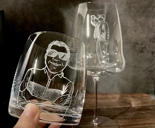 父の日カスタムガラス彫刻お父さんマグカップポートレートワイングラスウイスキーグラスゴブレット - ショップ Mingxin Art ワイングラス・酒器  - Pinkoi