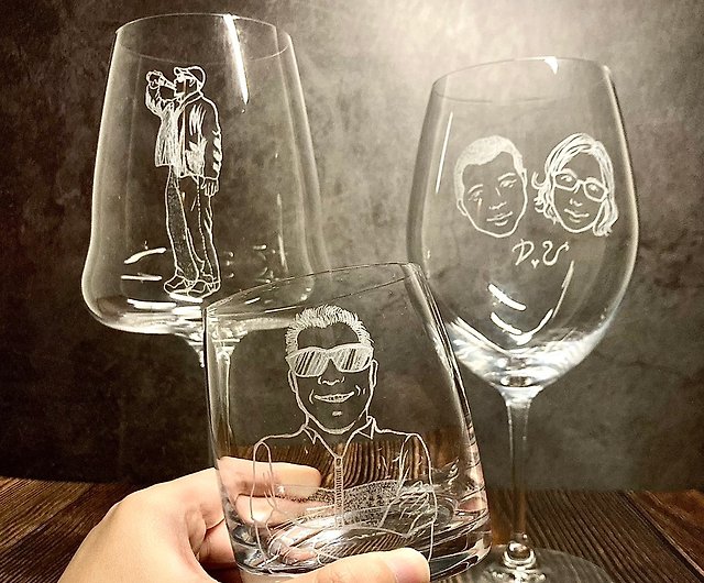 父の日カスタムガラス彫刻お父さんマグカップポートレートワイングラスウイスキーグラスゴブレット - ショップ Mingxin Art ワイングラス・酒器  - Pinkoi
