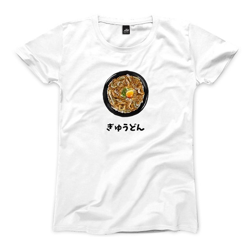 牛丼 - ホワイト - 女性版Tシャツ - Tシャツ - コットン・麻 ホワイト