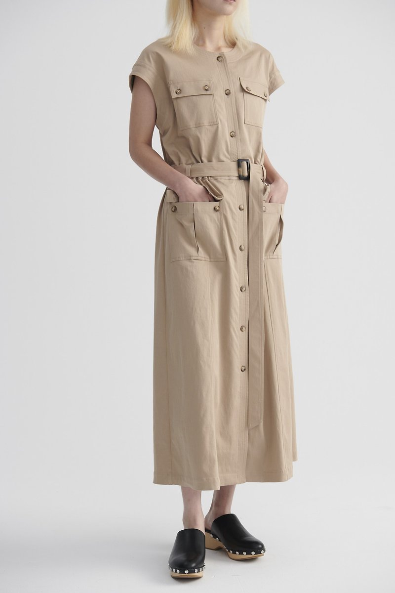 Shan Yong Sleeveless Sleeveless Military Cover Bag Dress - One Piece Dresses - Cotton & Hemp 