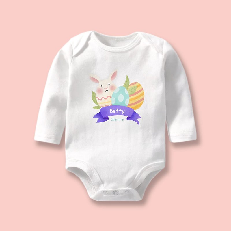 Easter egg rabbit baby bodysuit jumpsuit - ชุดทั้งตัว - ผ้าฝ้าย/ผ้าลินิน ขาว