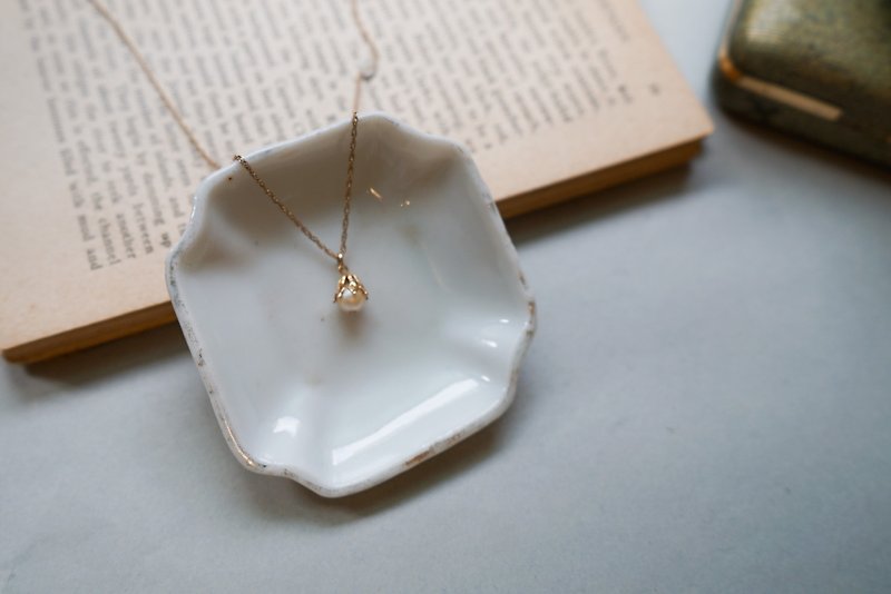 American antique brand Krementze classical pearl 14K gold necklace - สร้อยคอ - โลหะ 