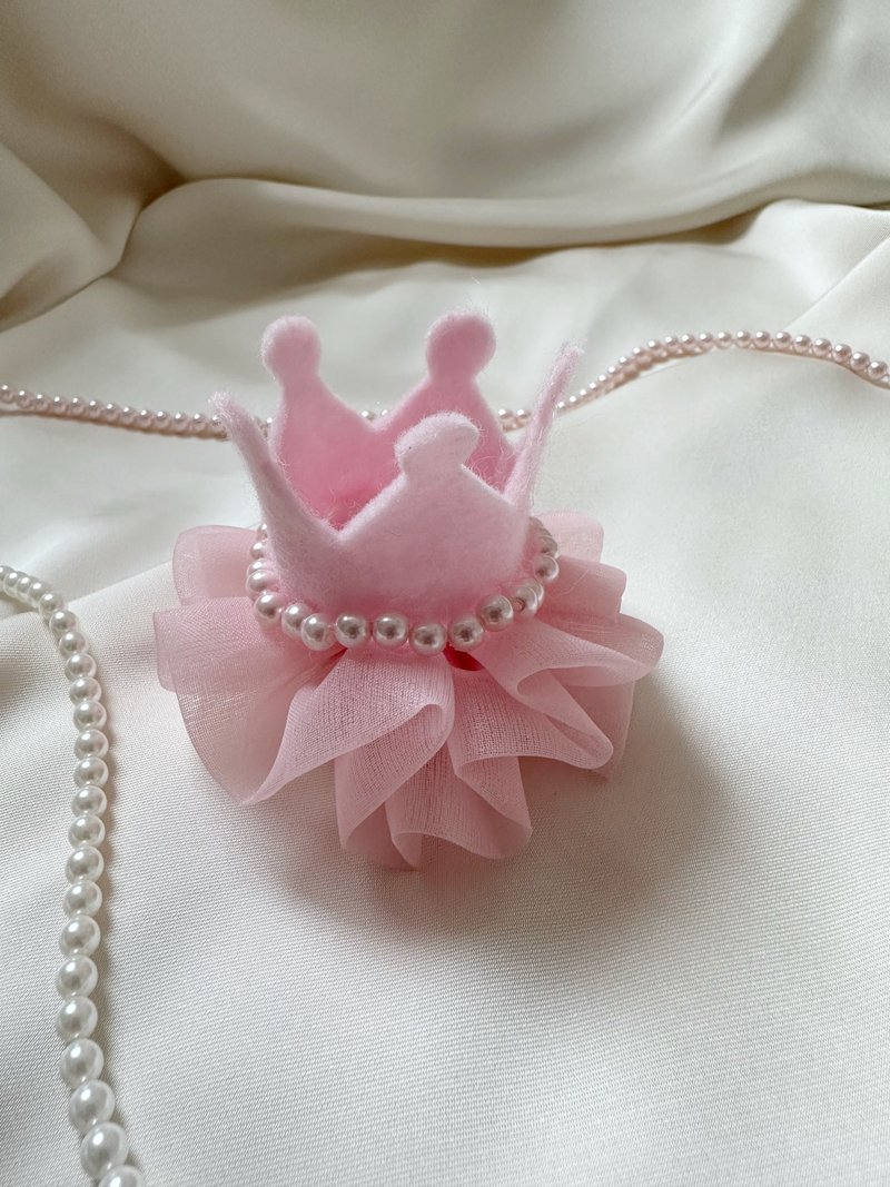 Non-woven light pink crown imitation pearl organza baby hairpin newborn headwear baby hair accessories - Baby Accessories - Wool Pink