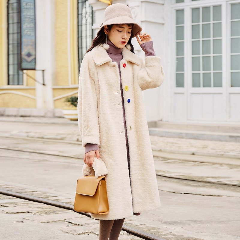 2018 women's winter wear color buckle imitation mink long coat - Women's Casual & Functional Jackets - Other Materials Yellow