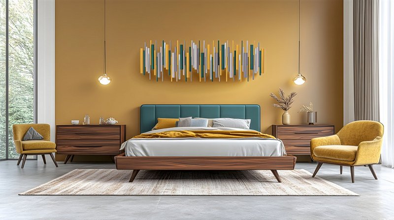 金色地平線 3D 立體壁掛雕塑 藍綠與金色 木材與金屬 - 壁貼/牆壁裝飾 - 木頭 金色