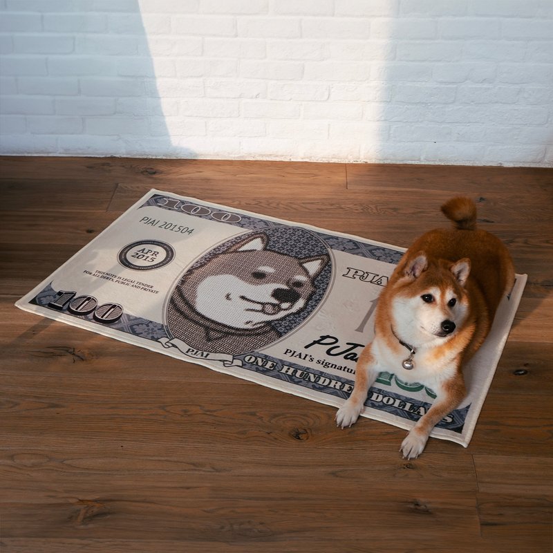 【PJai the Shiba】Large Money Graphic Carpet (AA494) - Rugs & Floor Mats - Other Man-Made Fibers Gray