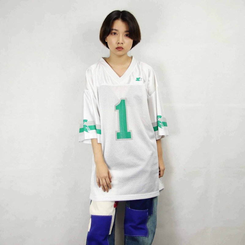 Tsubasa.Y ancient house 009 white-green gray color matching summer ice jersey, grungy vintage - เสื้อยืดผู้ชาย - เส้นใยสังเคราะห์ 