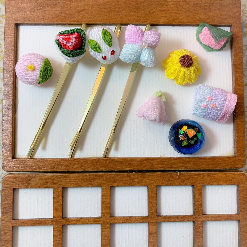 (點心 和菓子) 細工布花 一字髮夾 自選 趣緻可愛 和風 - 髮夾/髮圈 - 其他人造纖維 多色