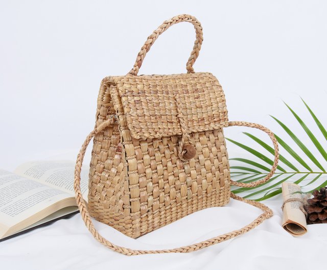 Woven Straw Handbag With Tassel Handmade Rattan Purse -  in