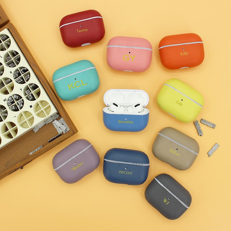 Customized Gift Real Leather Macaron AirPods Pro Protective Case Storage Leather_01378 - ที่เก็บหูฟัง - หนังแท้ สีน้ำเงิน