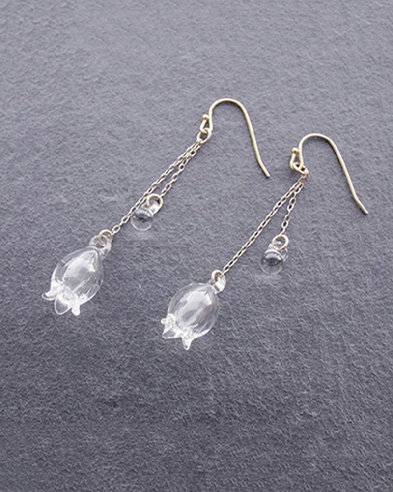 Hario handmade glass earrings-Lily (HAA-TL-EC) - ต่างหู - แก้ว สีใส