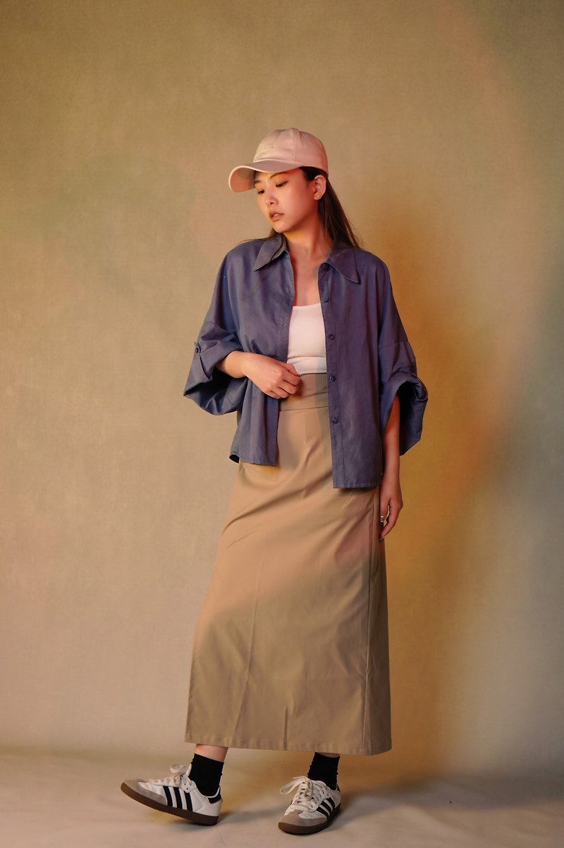 Reshape the one-side slit skirt - Skirts - Polyester 