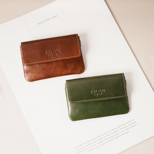 CALTAN DESIGN 【24hr快速出貨】簡約扣式真皮多功能零錢包-070977 兩色