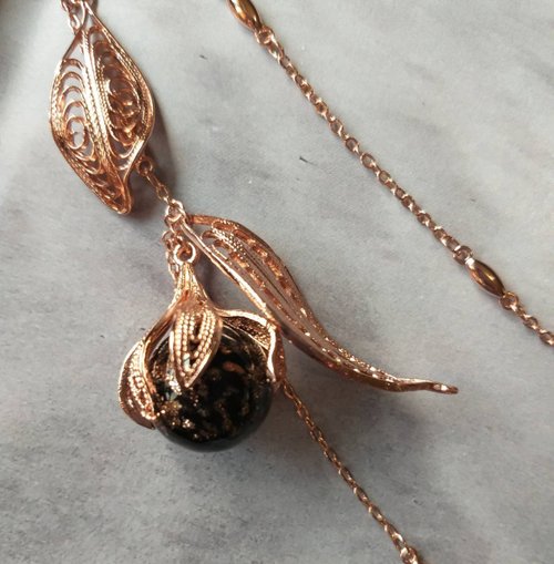 Tera Jewelry 蕨醒* 手工金沙 琉璃 玫瑰金 精油項鍊 單品設計 輕珠寶