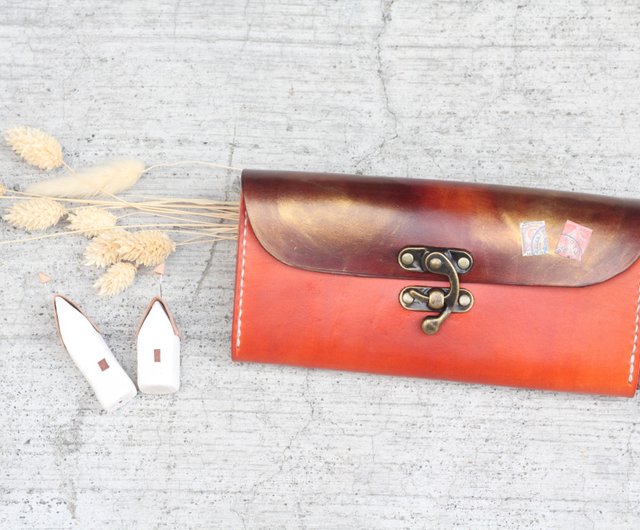 Accordion vegetable tanned leather long wallet - Lisbon story