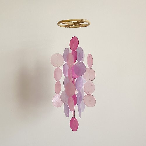 HO’ USE PRE-MADE | Danish Mansion_Pink Circle |Capiz Shell Wind Chime Mobile | #0-332