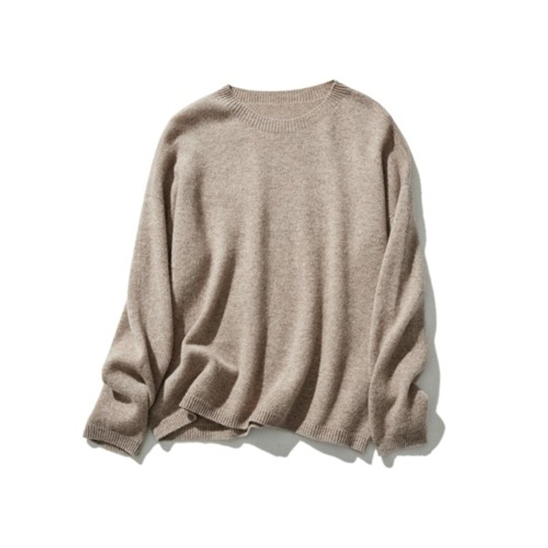 The most reliable simple design wool knit 100% wool milk tea 231110-1 - เสื้อผู้หญิง - ขนแกะ 