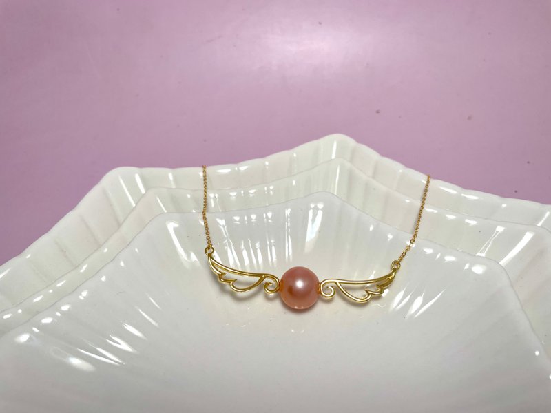 天使の羽 天然淡水パール オレンジパール ネックレスセット - ブローチ - 真珠 オレンジ