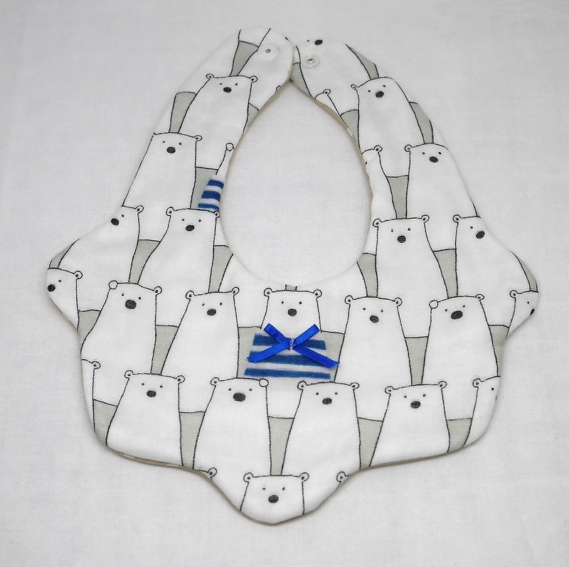 Japanese Handmade 8-layer-gauze Baby Bib / polar bear glay - ผ้ากันเปื้อน - ผ้าฝ้าย/ผ้าลินิน สีเทา