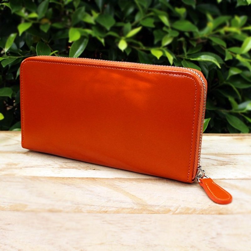 Leather Wallet - Zip Around Basic - Orange (Genuine Cow Leather) / Long Wallet - Wallets - Genuine Leather 