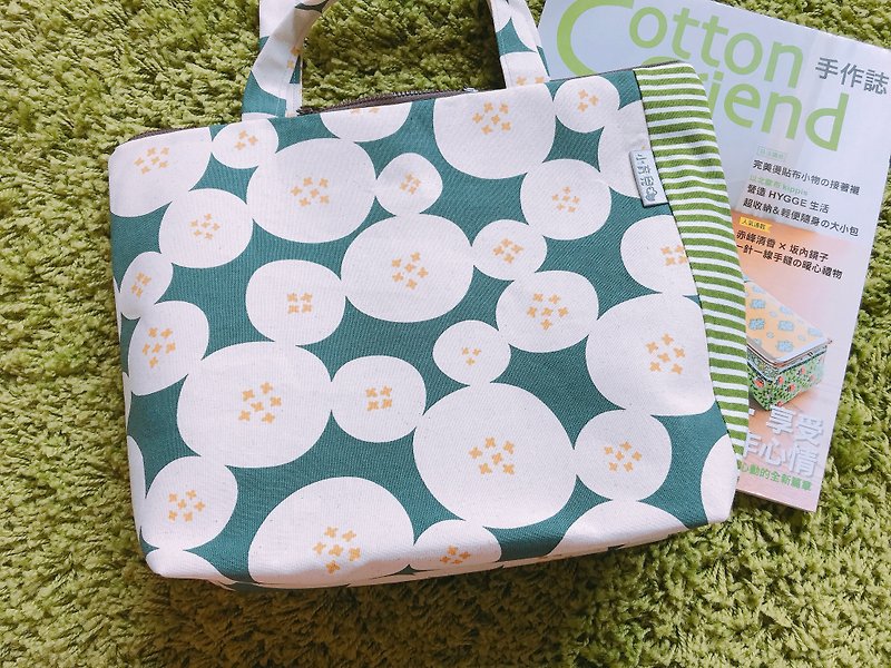 Double zipper tote bag/bag/lunch bag/wenqing bag-olive button flower