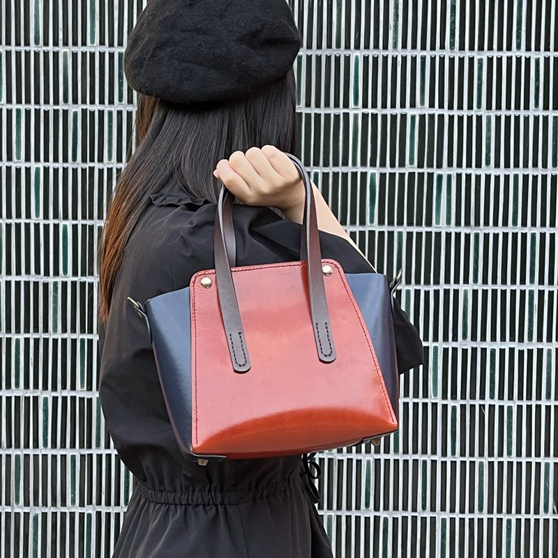 Hipster:C - Vegetable-tanned Leather Hand Bag - กระเป๋าถือ - หนังแท้ สีนำ้ตาล