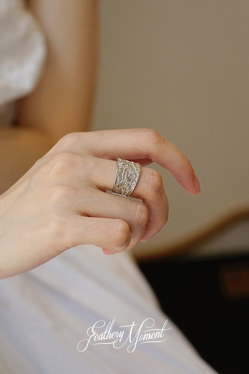 Feather Cluster Ring | Sterling Silver | Substantial | Rustic | Vintage | Elegant | Textured - แหวนทั่วไป - เงิน 