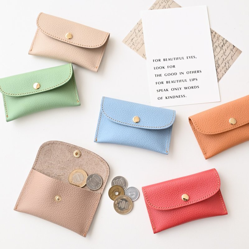 Coin Purse with Dividers [Shrink Leather] Genuine Leather Himeji Leather Coin Case Compact Mini Wallet Mini Wallet HS87K - Coin Purses - Genuine Leather Multicolor