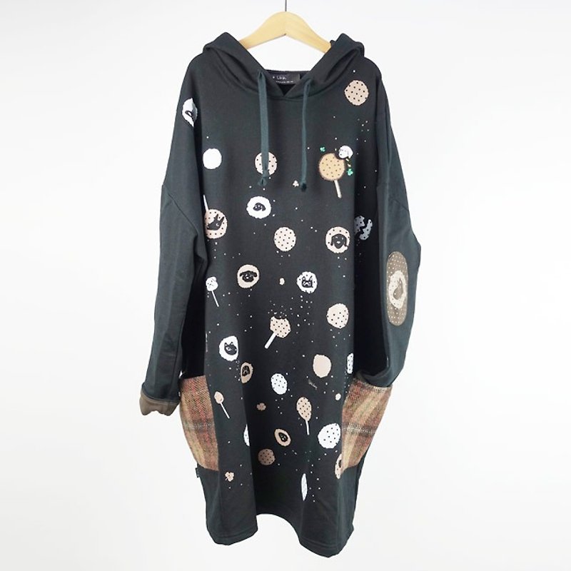 Maltose long sleeve / hooded pocket dress - One Piece Dresses - Cotton & Hemp Black