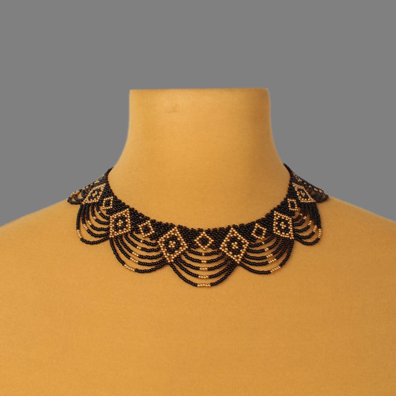 Black and gold collar necklace for woman - 項鍊 - 玻璃 黑色