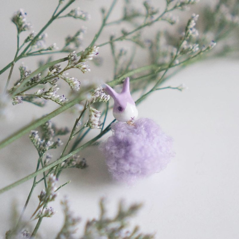|Unicorn forest | Lavender pale purple rabbit fur ball pair of earrings / ear clip
