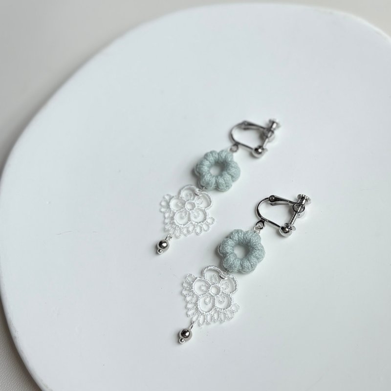 【原創－飾品】蕾絲簍空花 手作編織 耳環 耳針 耳夾 - 耳環/耳夾/耳骨夾 - 棉．麻 多色
