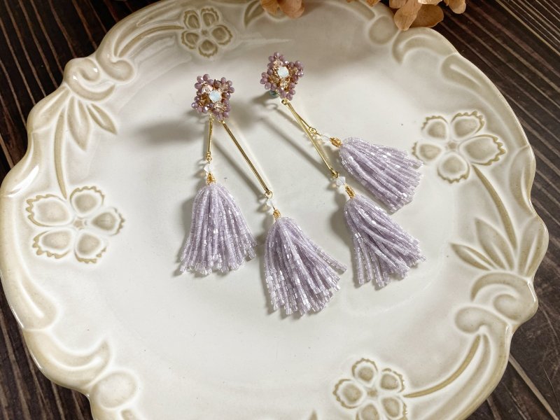 Broadway Style Long Tassel Earrings Emerald Purple - ต่างหู - คริสตัล สีม่วง