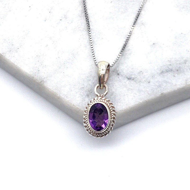 Amethyst 925 sterling silver simple trim necklace Nepal handmade mosaic production - Necklaces - Gemstone Purple