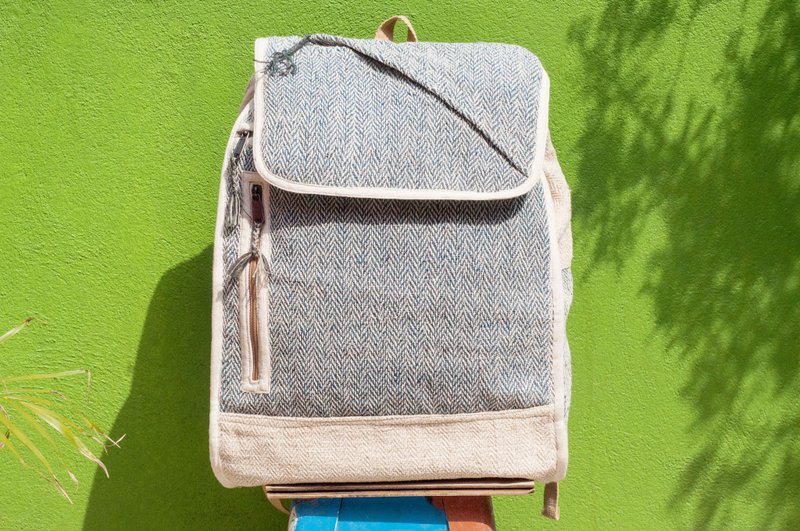 Cotton and linen stitching design backpack / shoulder bag / ethnic mountaineering bag / computer backpack - blue hill geometry - กระเป๋าเป้สะพายหลัง - ผ้าฝ้าย/ผ้าลินิน สีน้ำเงิน